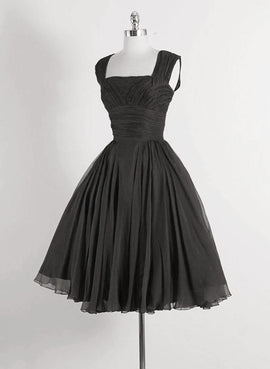 Black Chiffon Knee Length Wedding Party Dress, Black Chiffon Homecoming Dress