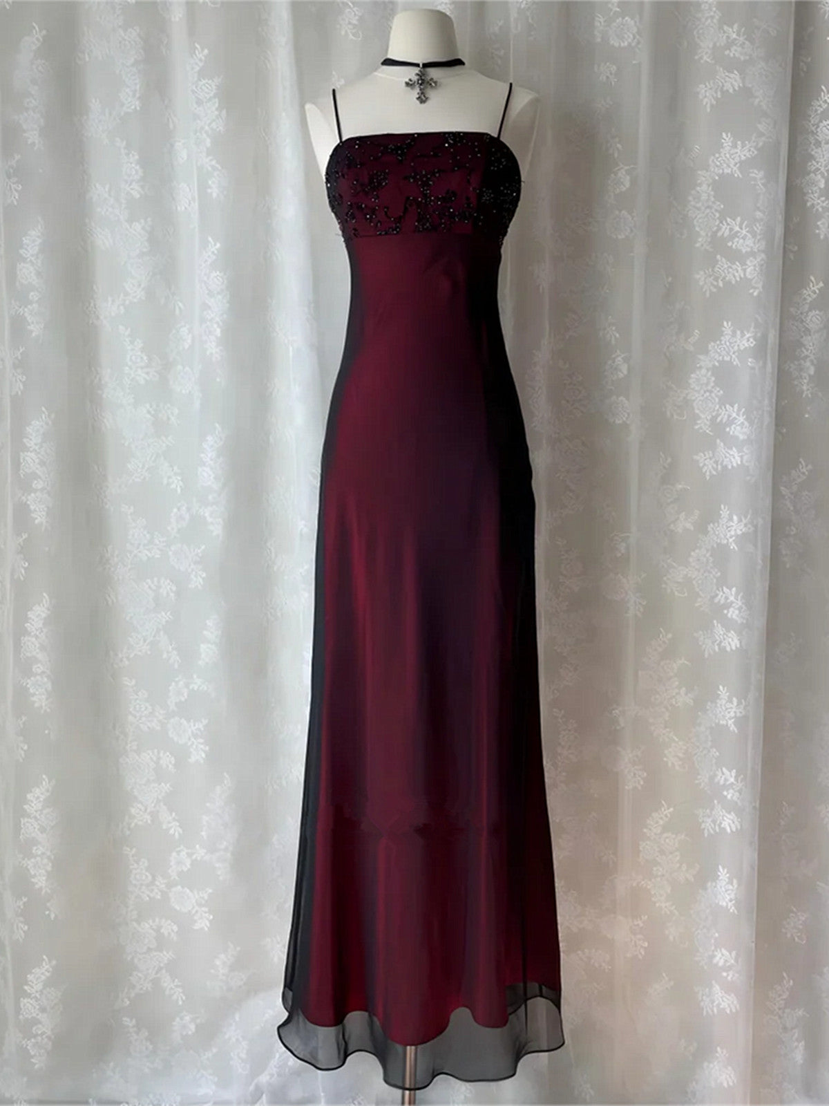 Gothic Black and Red Straps A-line Evening Dress, Charming Gothic Prom Dress Party Dress