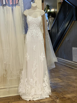 A-line White Tulle with Lace Applique Straps Wedding Party Dress, Simple White Wedding Dress