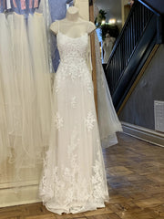 A-line White Tulle with Lace Applique Straps Wedding Party Dress, Simple White Wedding Dress