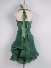 Elegant Green Halter Cocktail Dress Formal, Square Neck Short Short Party Dress