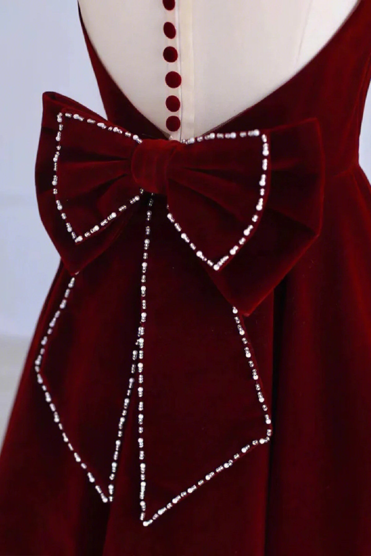 Wine Red Velvet Tea Length Wedding Party Dress, Wine Red Velvet Prom Dress