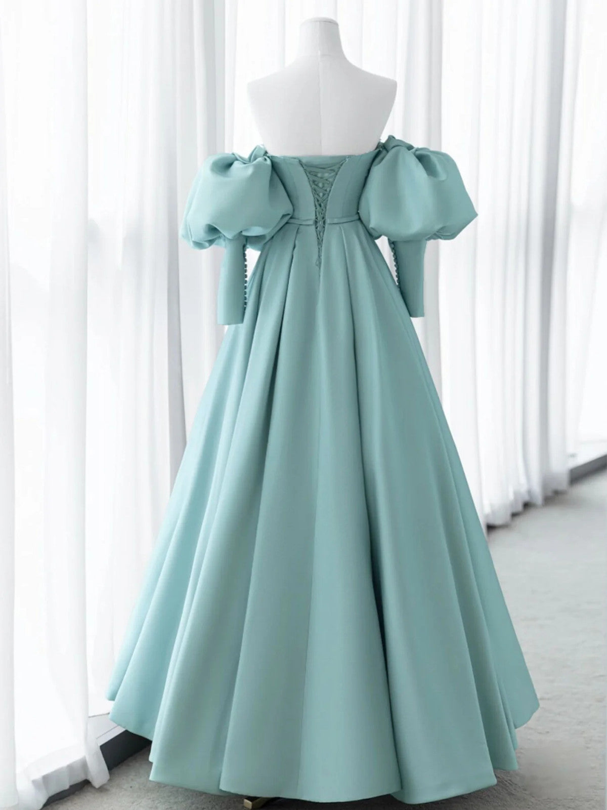 Blue Satin A-line Sweetheart Strapless Party Dress, Blue Satin Long Prom Dress