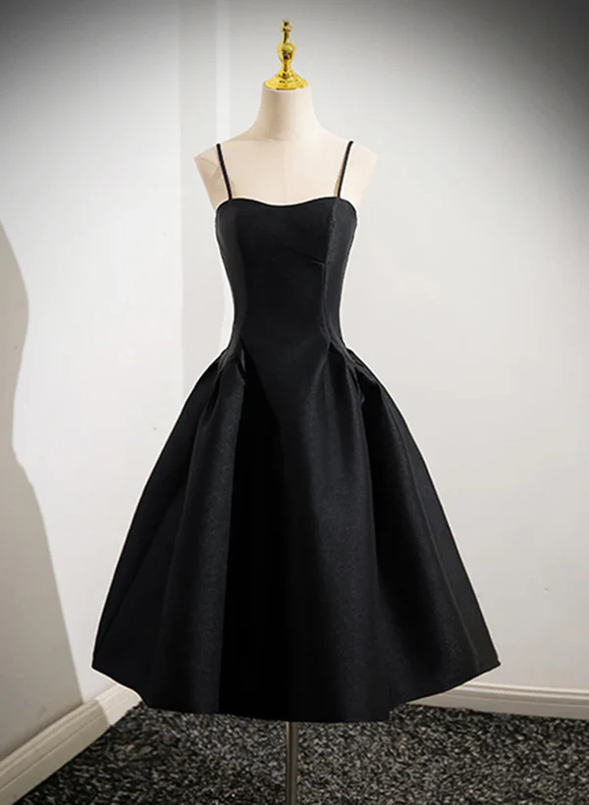 Black Satin Spaghetti Straps Short Prom Dress, Black Homecoming Party Cutedressy Black Satin Spaghetti Straps Short Prom Dress, Black Homecoming Party Cutedressy