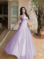 Light Purple Chiffon Straps A-line Prom Dress, Light Purple Evening Dress Party Dress