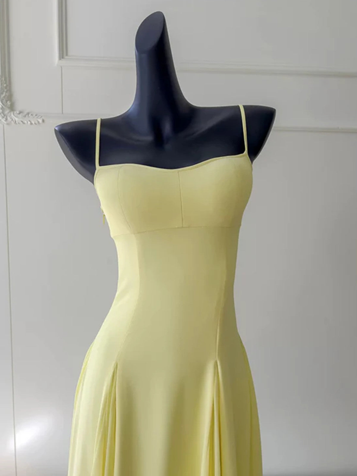 A-line Light Yellow Chiffon Prom Dress Evening Dress, Light Yellow Straps Party Dress