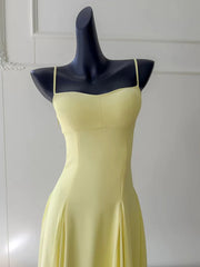 A-line Light Yellow Chiffon Prom Dress Evening Dress, Light Yellow Straps Party Dress