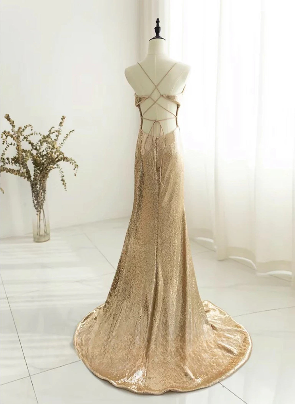 Chic Champagne Sequins Long Prom Dress, Sequins Champagne Formal Dress Cutedressy Chic Champagne Sequins Long Prom Dress, Sequins Champagne Formal Dress Cutedressy