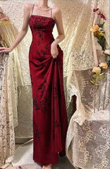 Charming A-line Wine Red Chiffon Straps Prom Dress with Lace Applique, Wine Red Long Evening Dress