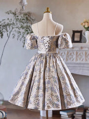 Lovely Floral Satin Short Party Dress, Off Shoulder Floral Homecoming Dress