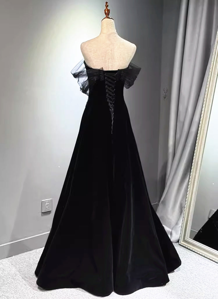 Black Velvet Off the Shoulder A Line Holiday Party Dress main image 1