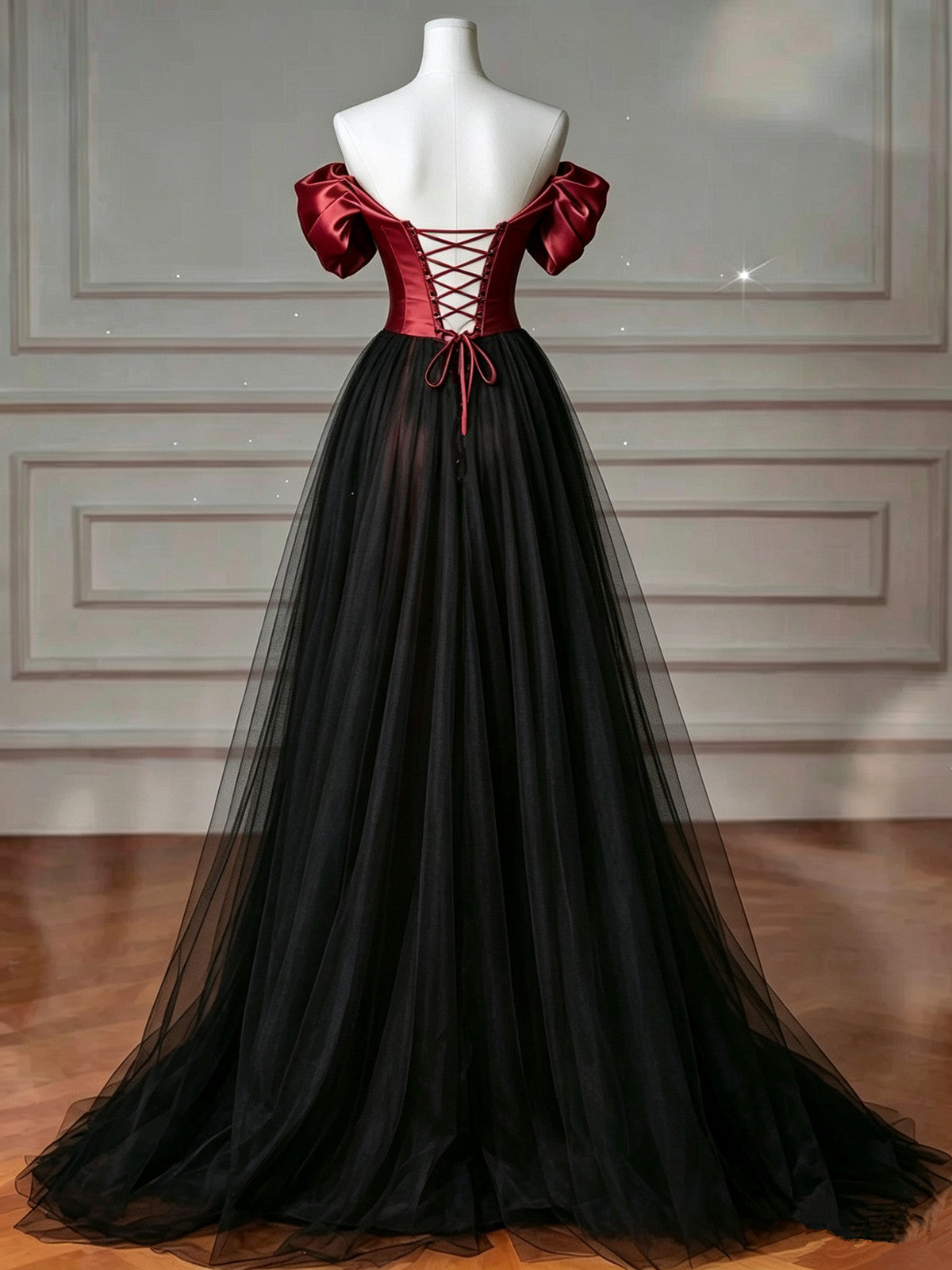 Black and Red Beaded Sweetheart A-line Prom Dress, Black and Red Long Formal Dress