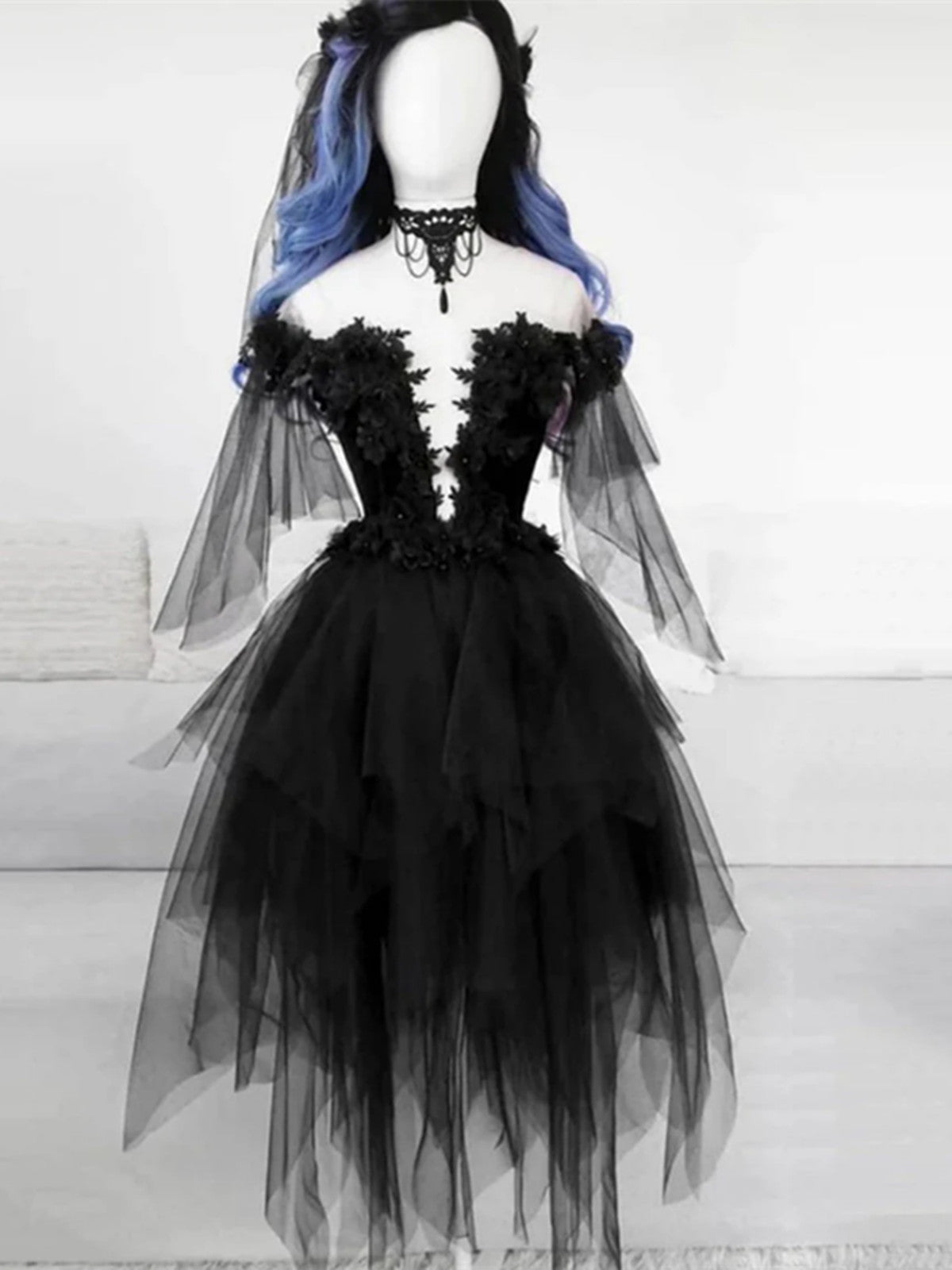 Black Tulle with Lace Short Party Dress, Black Tulle Homecoming Dress
