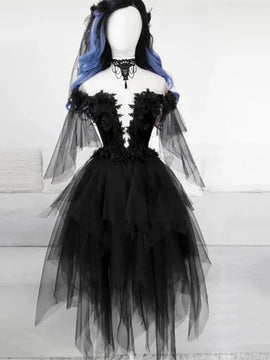 Black Tulle with Lace Short Party Dress, Black Tulle Homecoming Dress