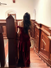 Wine Red Sweetheart Straps Mermaid Long Party Dress, Wine Red Evening Dress Prom Dress