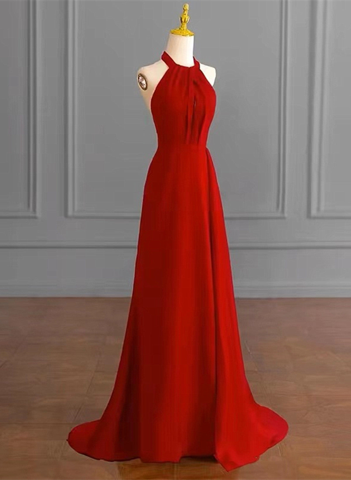 Red Halter A-line Simple Formal Dress, Red Long Evening Dress Party Dress