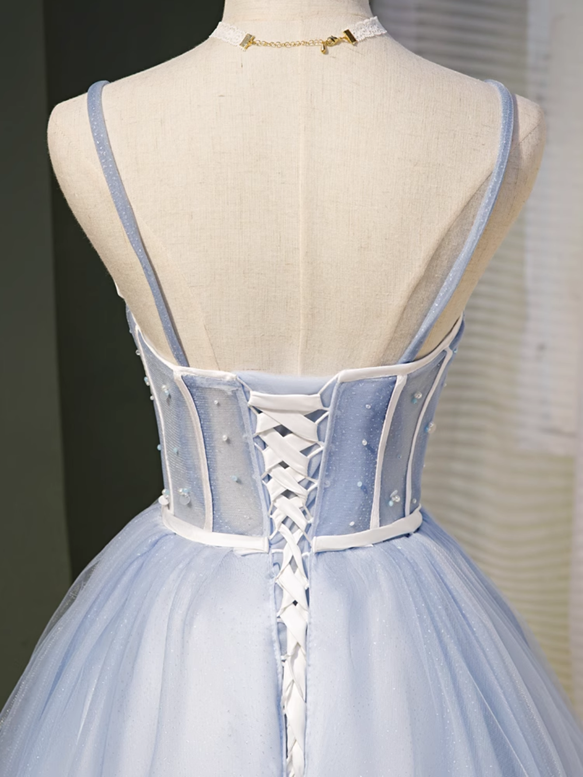 Light Blue Tulle Sweetheart Straps Party Dress, Light Blue Homecoming Dress