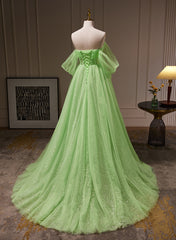 Green Tulle with Beadings Sweetheart Floor Length Party Dress, Green Long Formal Dress
