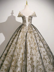 Lovely Round Neckline Floral Lace and Tulle Party Dress, Lace Applique Long Sweet 16 Dress