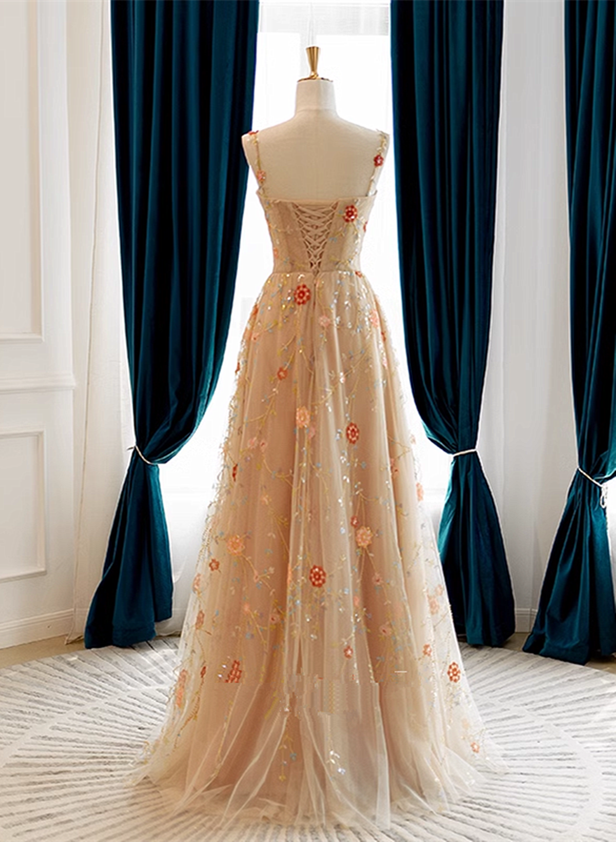 Champagne Floral Tulle Straps Sweetheart Wedding Party Dress, A-line T – Cutedressy Champagne Floral Tulle Straps Sweetheart Wedding Party Dress, A-line T – Cutedressy