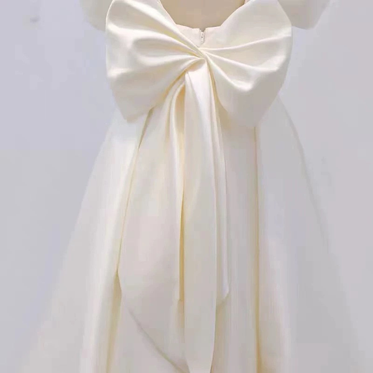 White Satin Knee Length Sweetheart Puffy Sleeves Party Dress, White Satin Graduation Dress