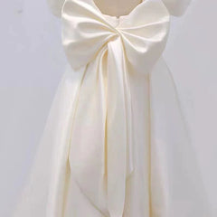 White Satin Knee Length Sweetheart Puffy Sleeves Party Dress, White Satin Graduation Dress