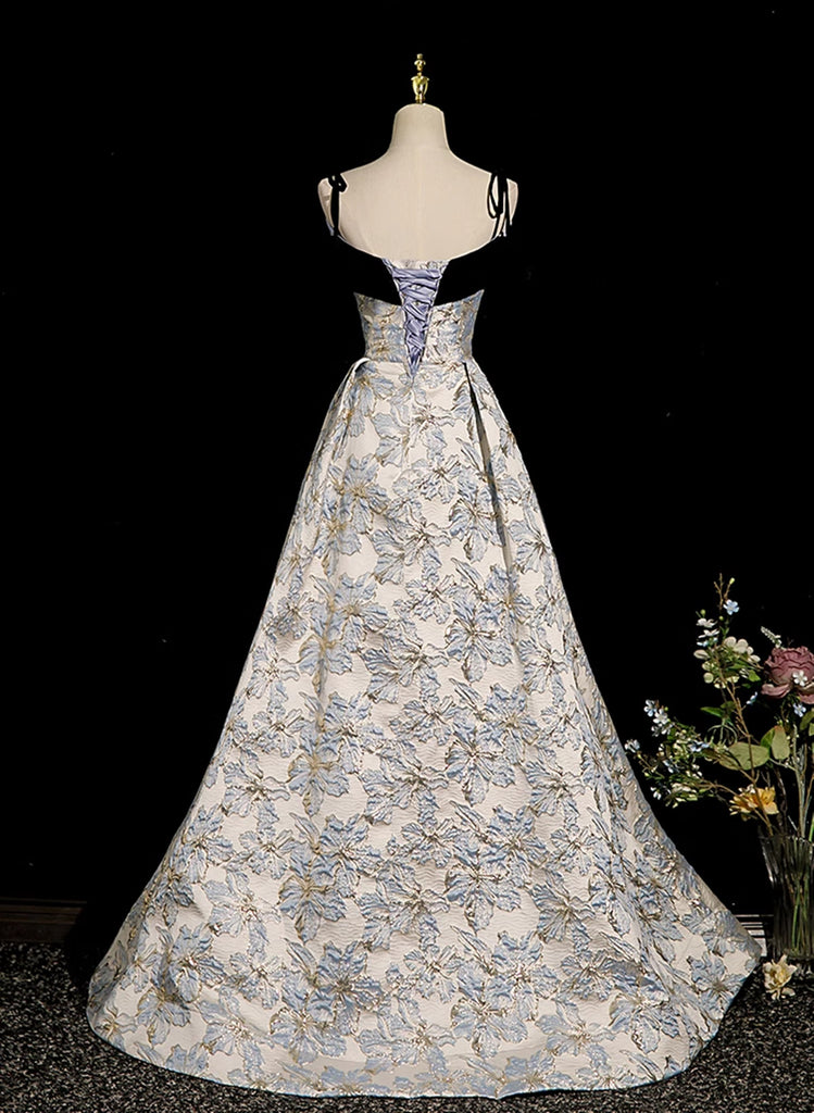 A-Line Sweetheart Floor-Length White Polka Dot Satin Prom Dress with Statement Bow