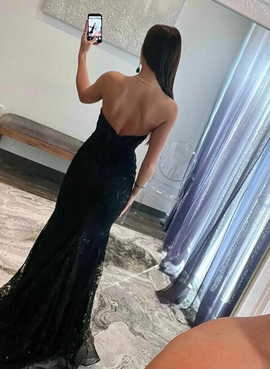 Black Lace Mermaid Long Sweetheart Prom Dress, Black Long Evening Dress