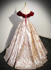 Pretty Floral Satin Sweetheart Off Shoulder Prom Dress, Long Evening Dress