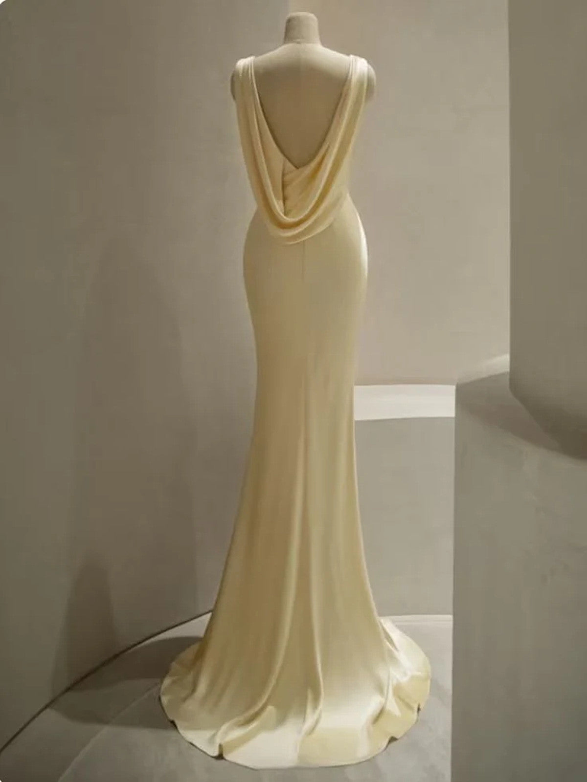 Yellow V-neckline Backless Long Prom Dress, Yellow Formal Dress Party Dress