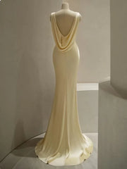Yellow V-neckline Backless Long Prom Dress, Yellow Formal Dress Party Dress