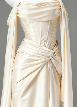 Light Champagne Satin Long Prom Dress,Light Champagne Evening Dress Party Dress