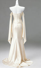 Light Champagne Satin Long Prom Dress,Light Champagne Evening Dress Party Dress