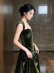Green Velvet Sweetheart Long Prom Dress, Green Velvet Wedding Party Dress Formal Dress
