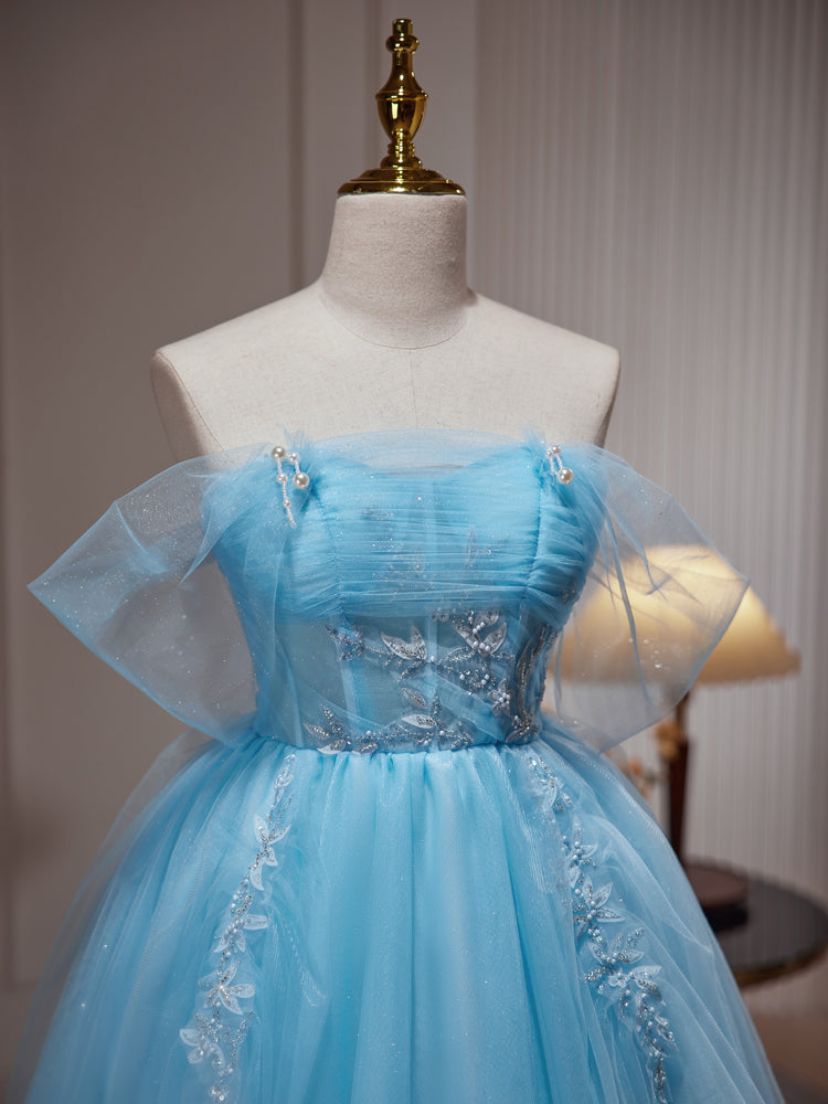 Lovely Light Blue Tulle Short Beaded Formal Dress, Blue Homecoming Dre Cutedressy Lovely Light Blue Tulle Short Beaded Formal Dress, Blue Homecoming Dre Cutedressy