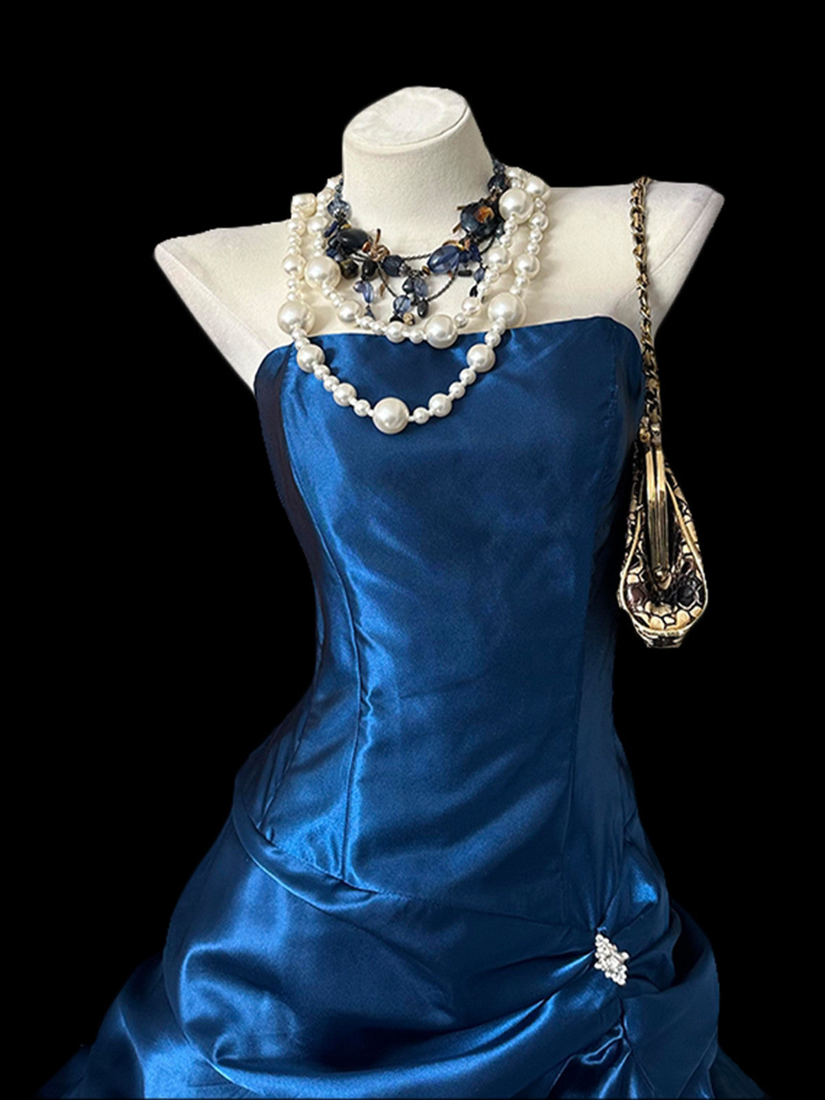 Blue Satin Strapless Short Homecoming Dress Party Dress, Blue Satin Layers Prom Dress