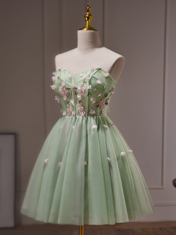 Green Tulle with Flowers Tulle Beaded Party Dress, Green Short Prom Dr – Cutedressy Green Tulle with Flowers Tulle Beaded Party Dress, Green Short Prom Dr – Cutedressy