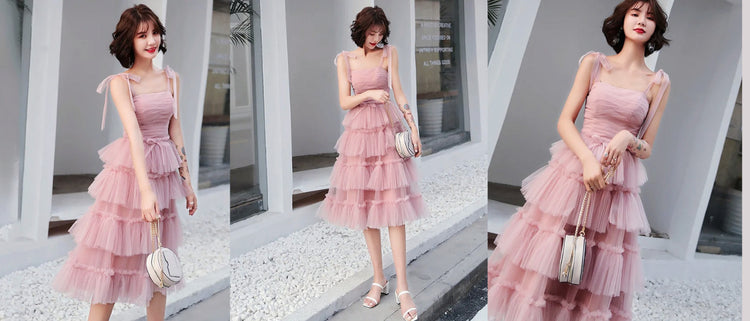 Adorable Glitter Tulle Corset Tea Length Hoco Dress - Xdressy