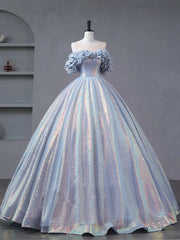 Lovely Tulle and Sequins Off Shoulder Party Dress, Long Formal Gown Prom Dress