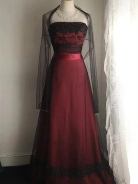 Elegant Black and Red A-line Vintage Style Party Dress, Black and Red Evening Dress