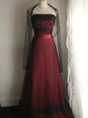 Elegant Black and Red A-line Vintage Style Party Dress, Black and Red Evening Dress