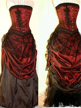 Charming Black and Red Scoop Long Evening Dress, Black and Red Strapless Prom Dress