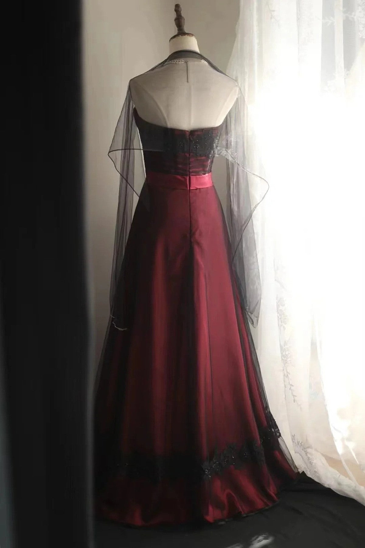 Elegant Black and Red A-line Vintage Style Party Dress, Black and Red Evening Dress