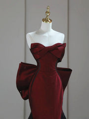 Black and Red Strapless Long Prom Dress, Elegant Evening Formal Gown with Bow
