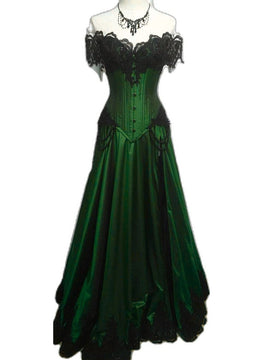 Green and Black Taffeta A-line Prom Dress with Lace, Green and Black Party Dress