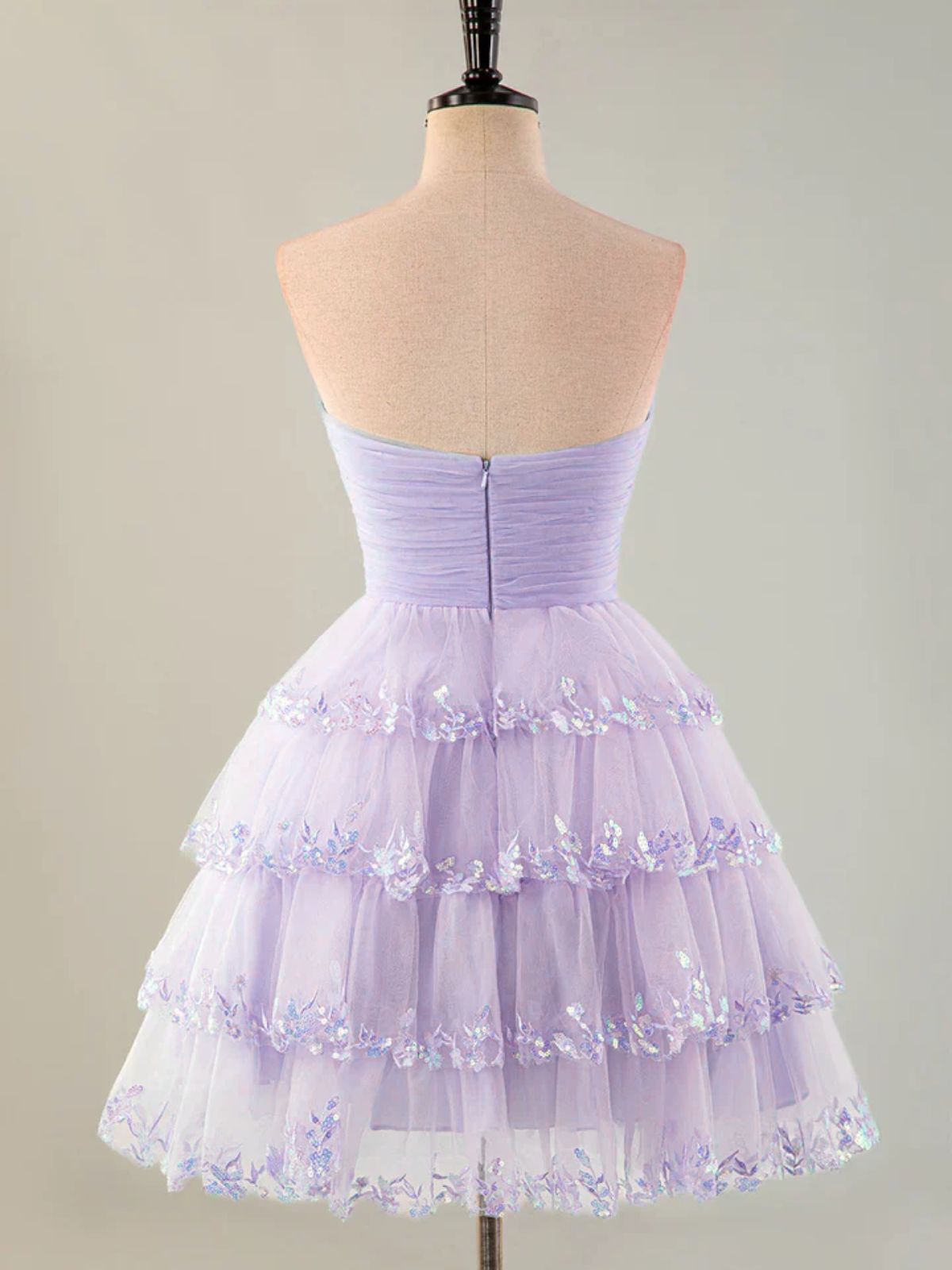 Light Purple Scoop Knee Length Tulle with Lace Party Dress, Light Purple Homecoming Dress