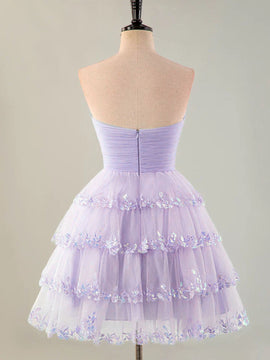 Light Purple Scoop Knee Length Tulle with Lace Party Dress, Light Purple Homecoming Dress