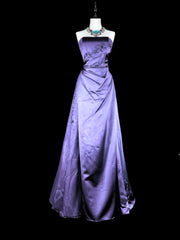 Purple Strapless Satin A-line Long Formal Dress Prom Dress, Purple Floor Length Evening Dress