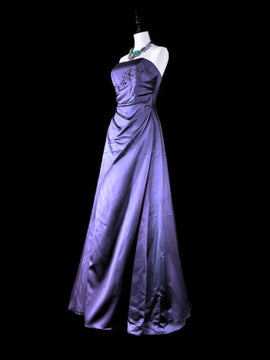 Purple Strapless Satin A-line Long Formal Dress Prom Dress, Purple Floor Length Evening Dress