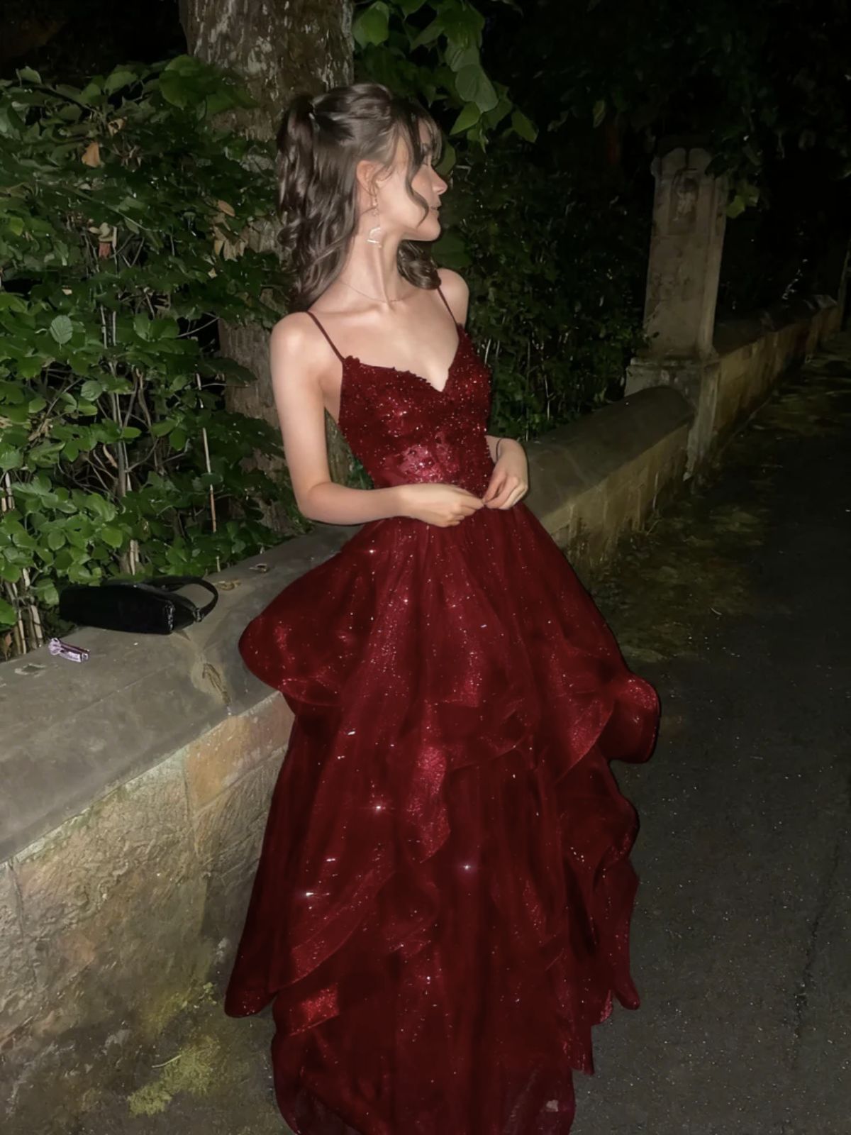 Wine Red Tulle V-neckline with Lace Applique Prom Dress, WIne Red Long Formal Dress Wine Red Tulle V-neckline with Lace Applique Prom Dress, WIne Red Long Formal Dress